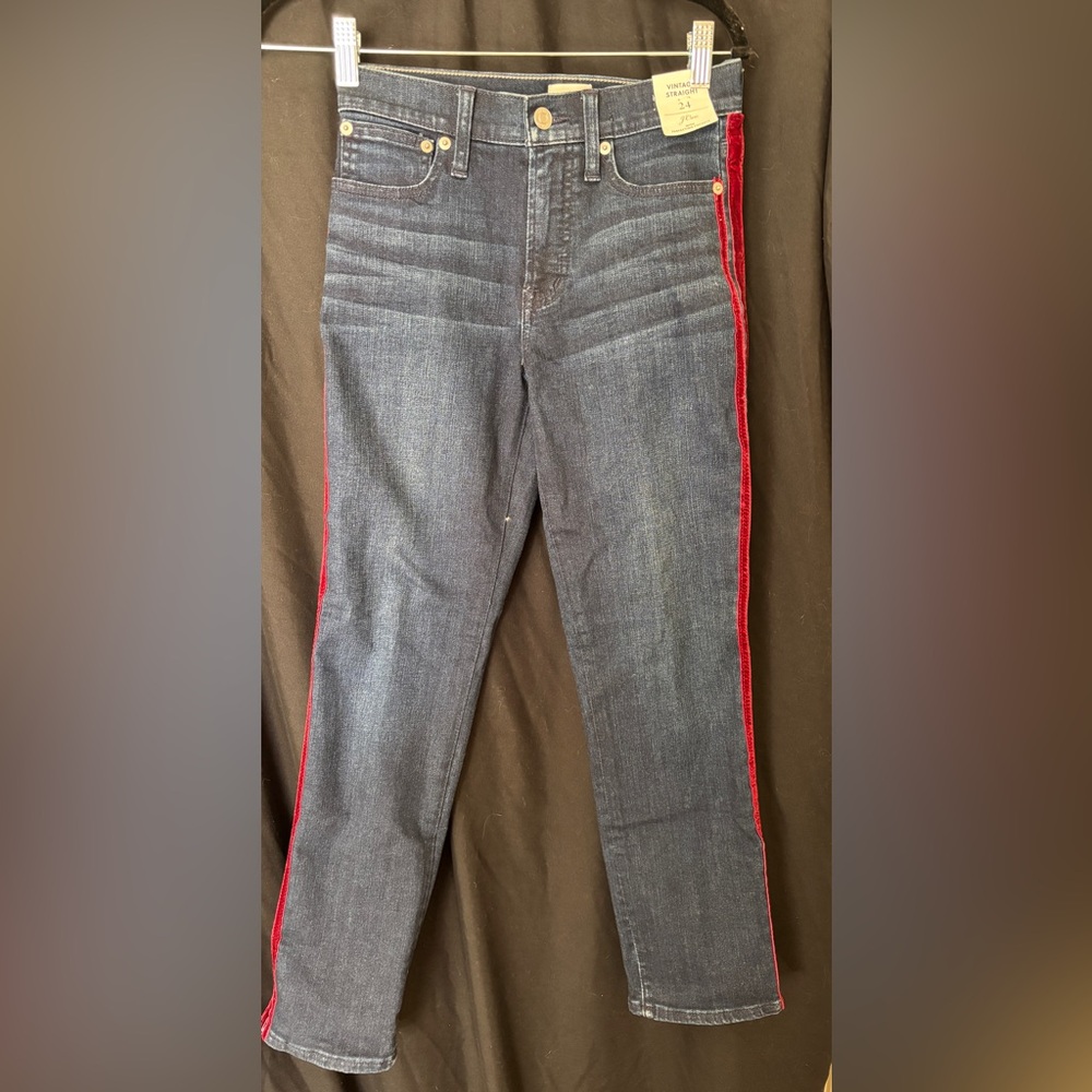 J. Crew Women's Vintage Straight Jeans with Red Velvet Trim Women’s 24 New - Picture 2 of 13